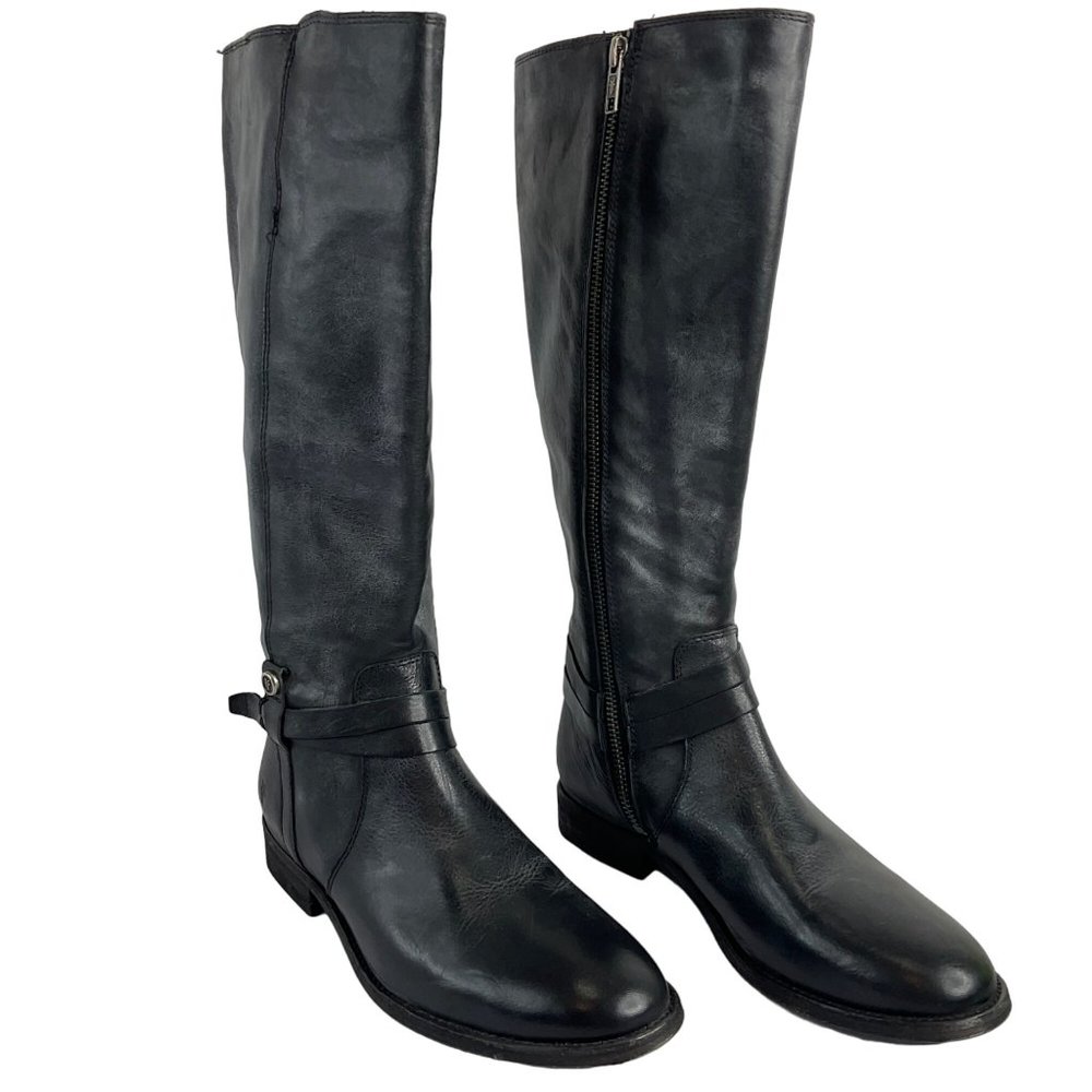 Frye Boots Womens Size 7 Black Melissa Belted Tall Boot Leather Luxury $400 New